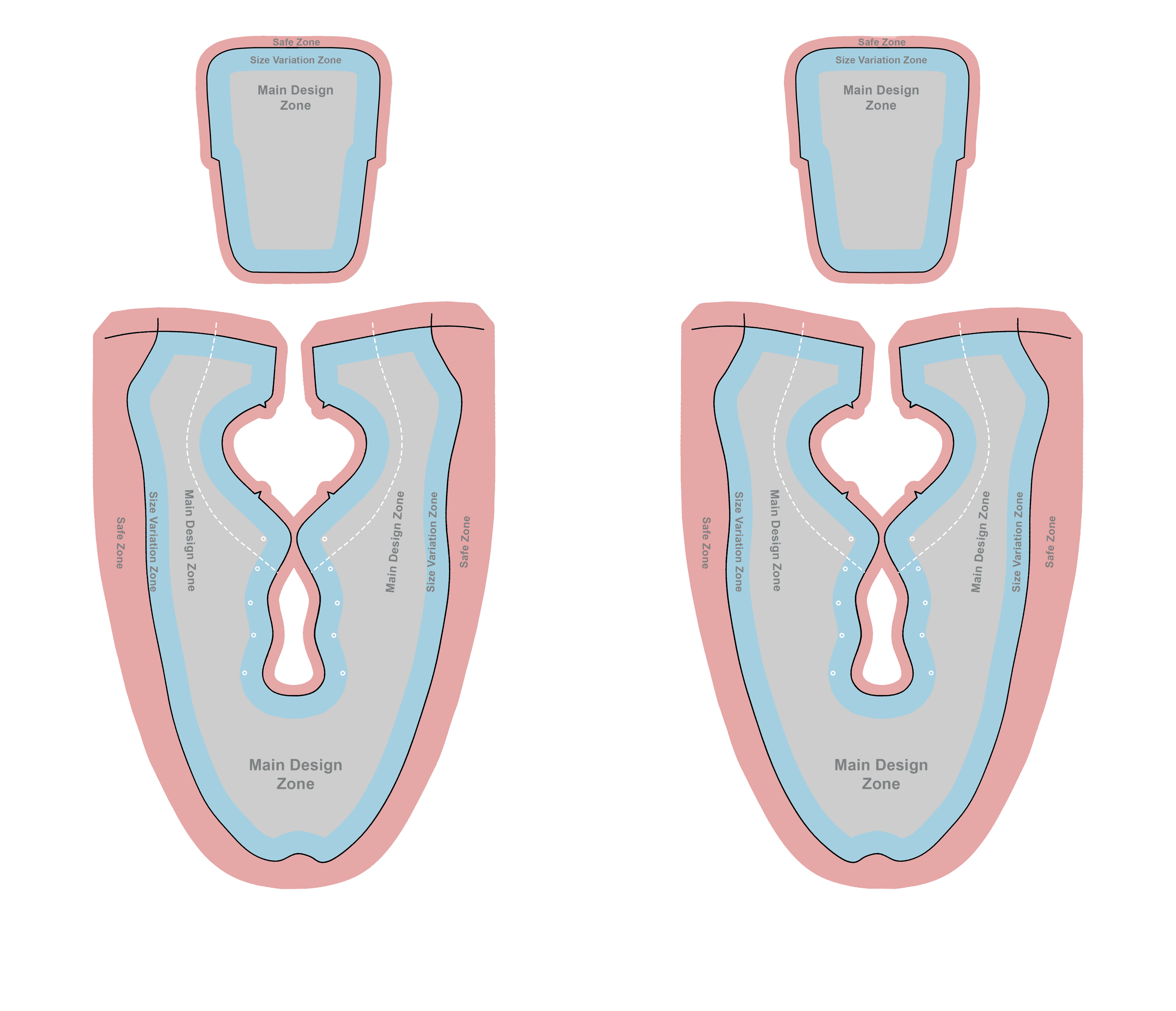 Flat zone map showing the printable areas of a sneaker