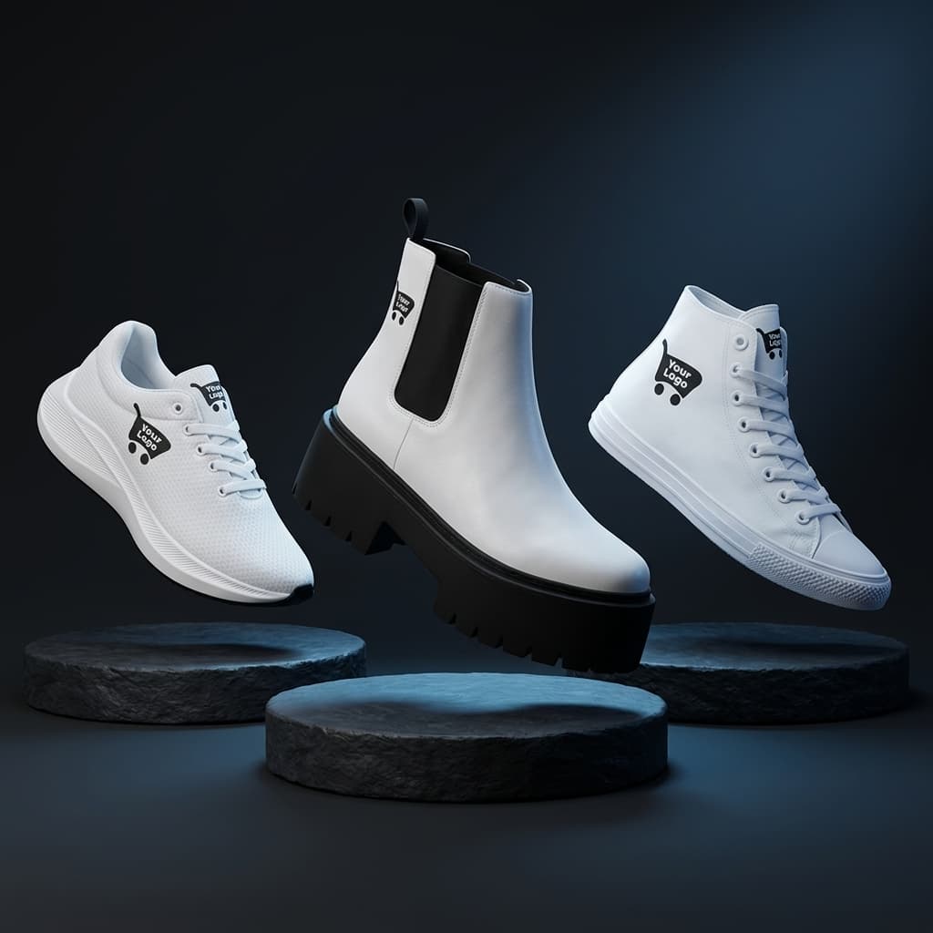 Pair of custom-branded white sneakers